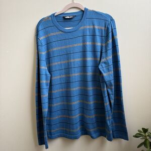 The North Face Vintage Crew Neck Sweater Blue Wool Blend Striped Size Large